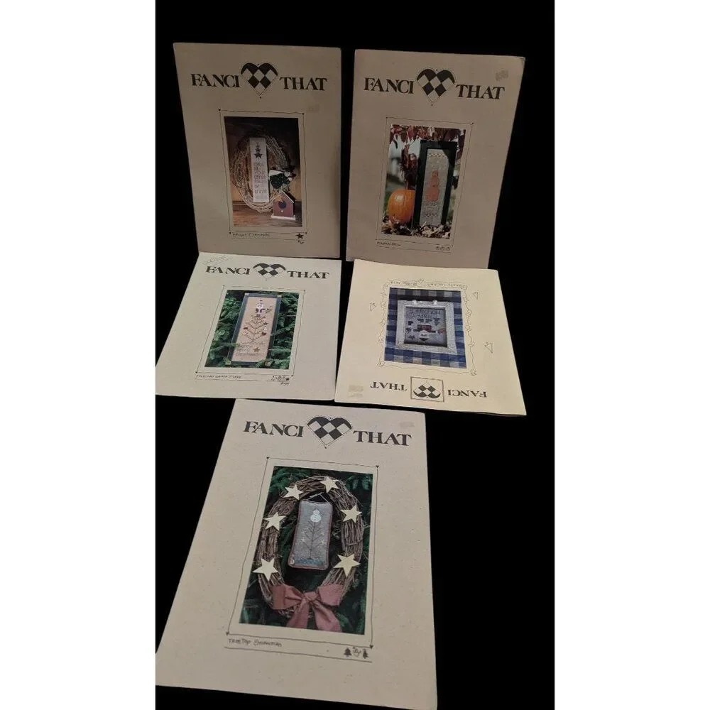 Fanci‎ That Cross Stitch Patterns Lot 5 Primitive Folk Art Christmas Snowman